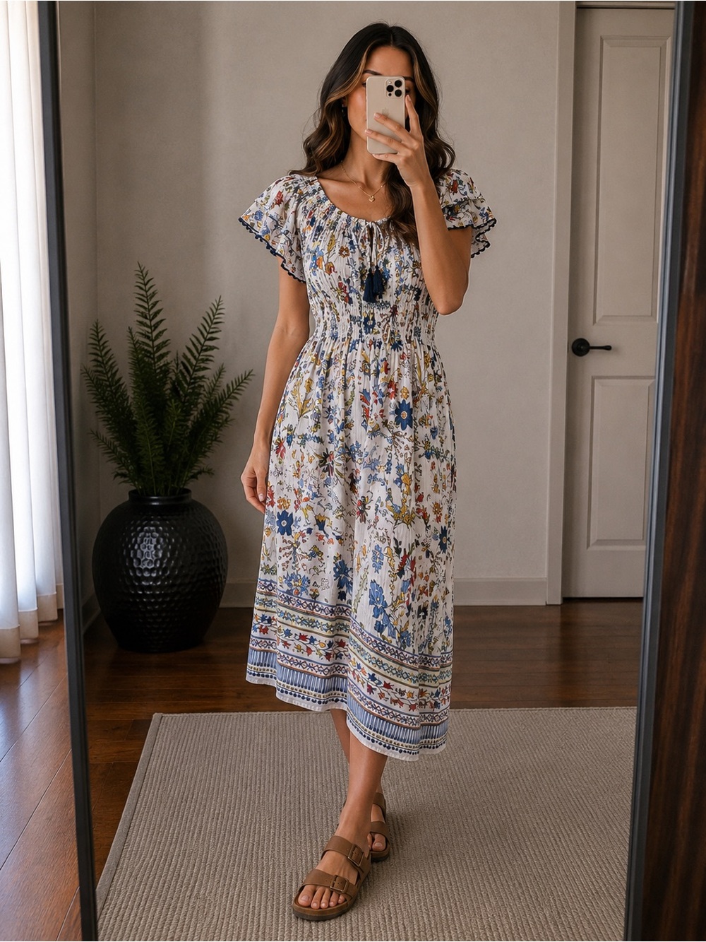 Tory Burch Meadow Folly Dress smocked maxi midi dress Size XS